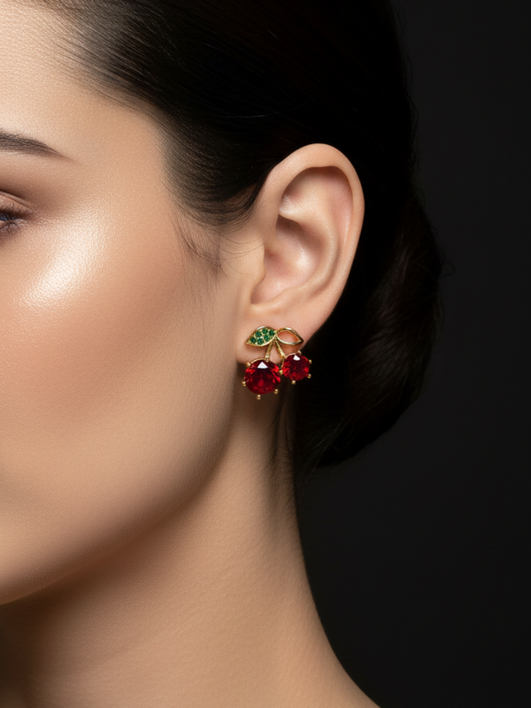 Scarlet Cherry Earrings | Gold-Plated Stainless Steel  – KZ8812315