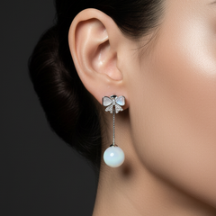 Ivory Bow Orb Drop Earrings | Gold-Plated Stainless Steel– KZ8812312