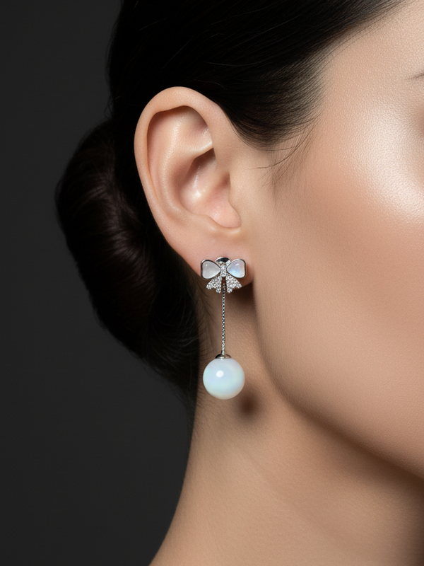 Ivory Bow Orb Drop Earrings | Gold-Plated Stainless Steel– KZ8812312