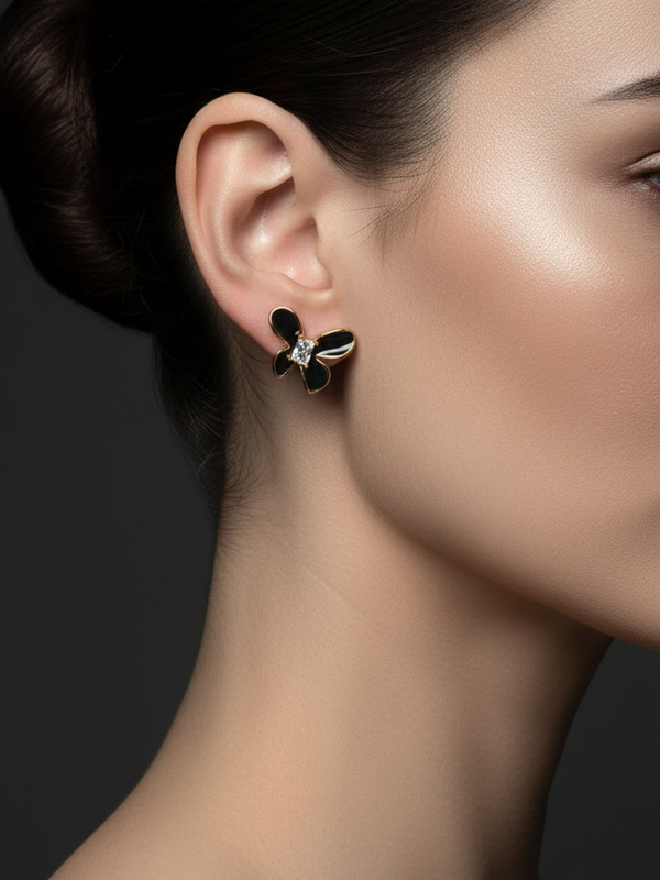 Black Butterfly Petal Studs | Gold-Plated Stainless Steel  – KZ8812329