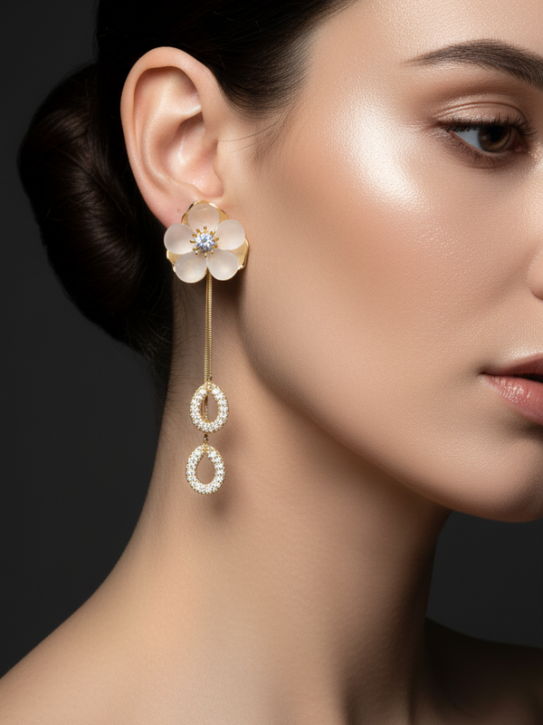 Aurora Bloom Floral Drop Earrings | Gold-Plated Stainless Steel – KZ8812320