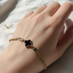 Black Clover Baguette Bracelet | Adjustable Gold-Plated Stainless Steel – KZ8812306