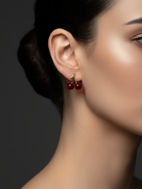 Scarlet Cherry Twin Earrings | Gold-Plated Stainless Steel – KZ8812319