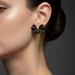 Black Bow Chain Drop Earrings | Gold-Plated Stainless Steel – KZ8812313