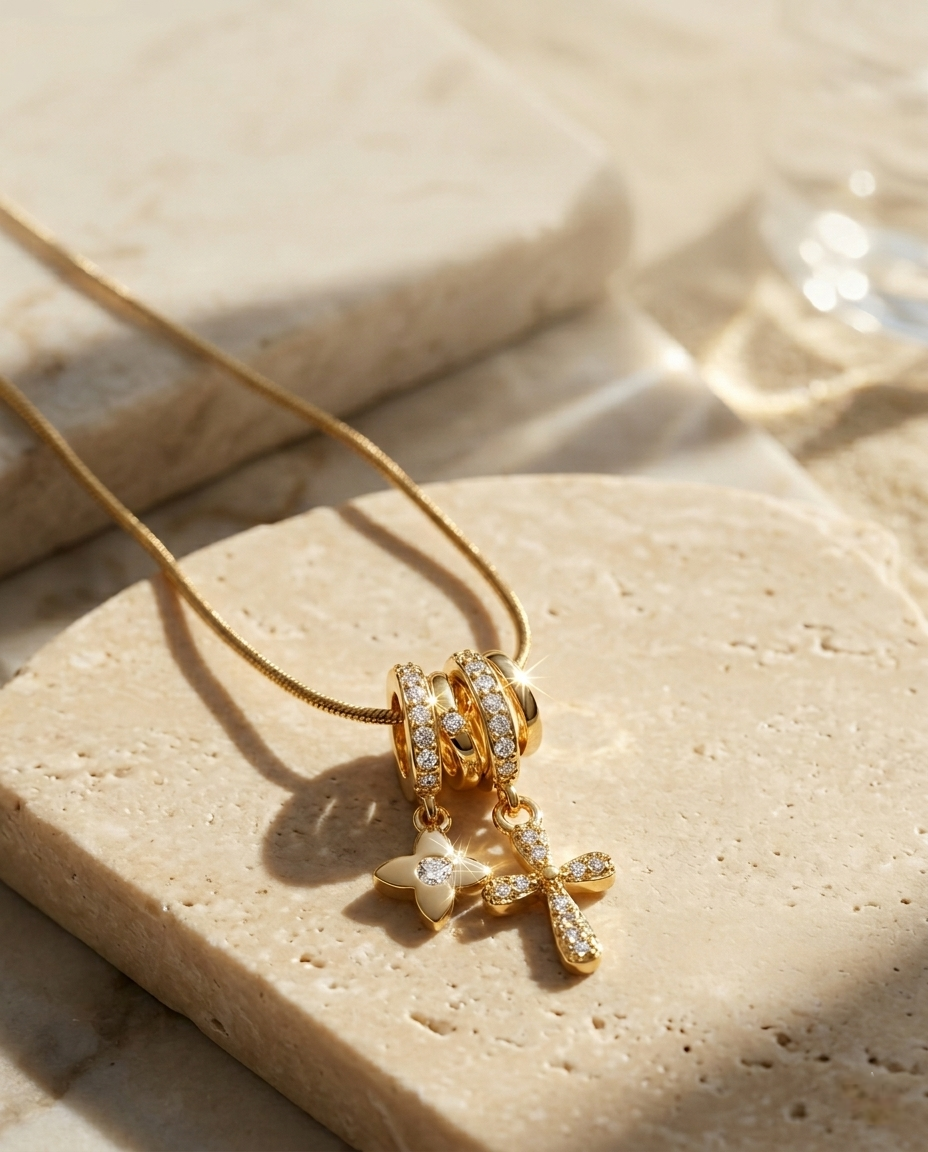 Golden Angel Charm Necklace | Gold-Plated Stainless Steel – KZ88123158