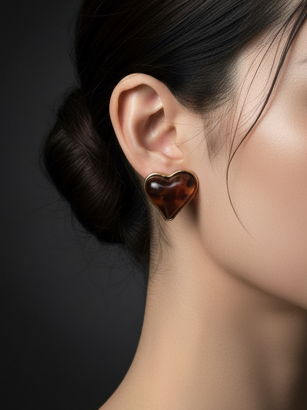 Golden Honey Heart Studs | Gold-Plated Stainless Steel – KZ8812334