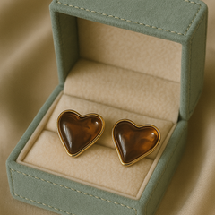 Golden Honey Heart Studs | Gold-Plated Stainless Steel – KZ8812334