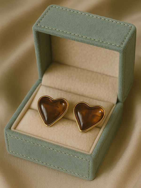 Golden Honey Heart Studs | Gold-Plated Stainless Steel – KZ8812334