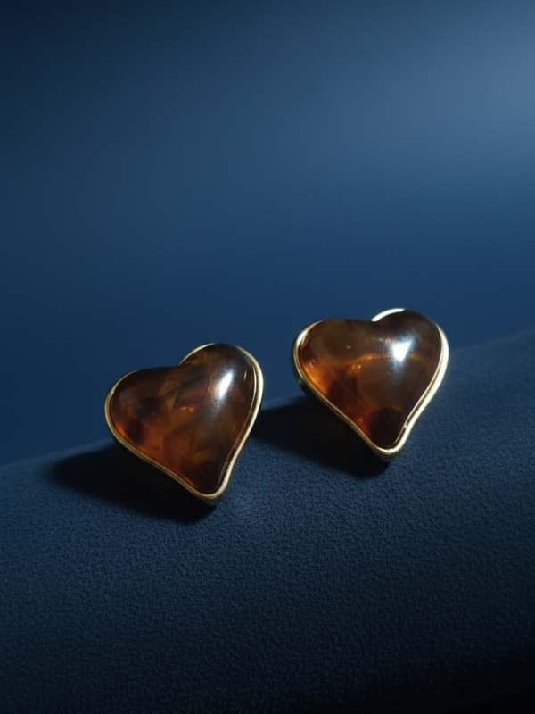 Golden Honey Heart Studs | Gold-Plated Stainless Steel – KZ8812334