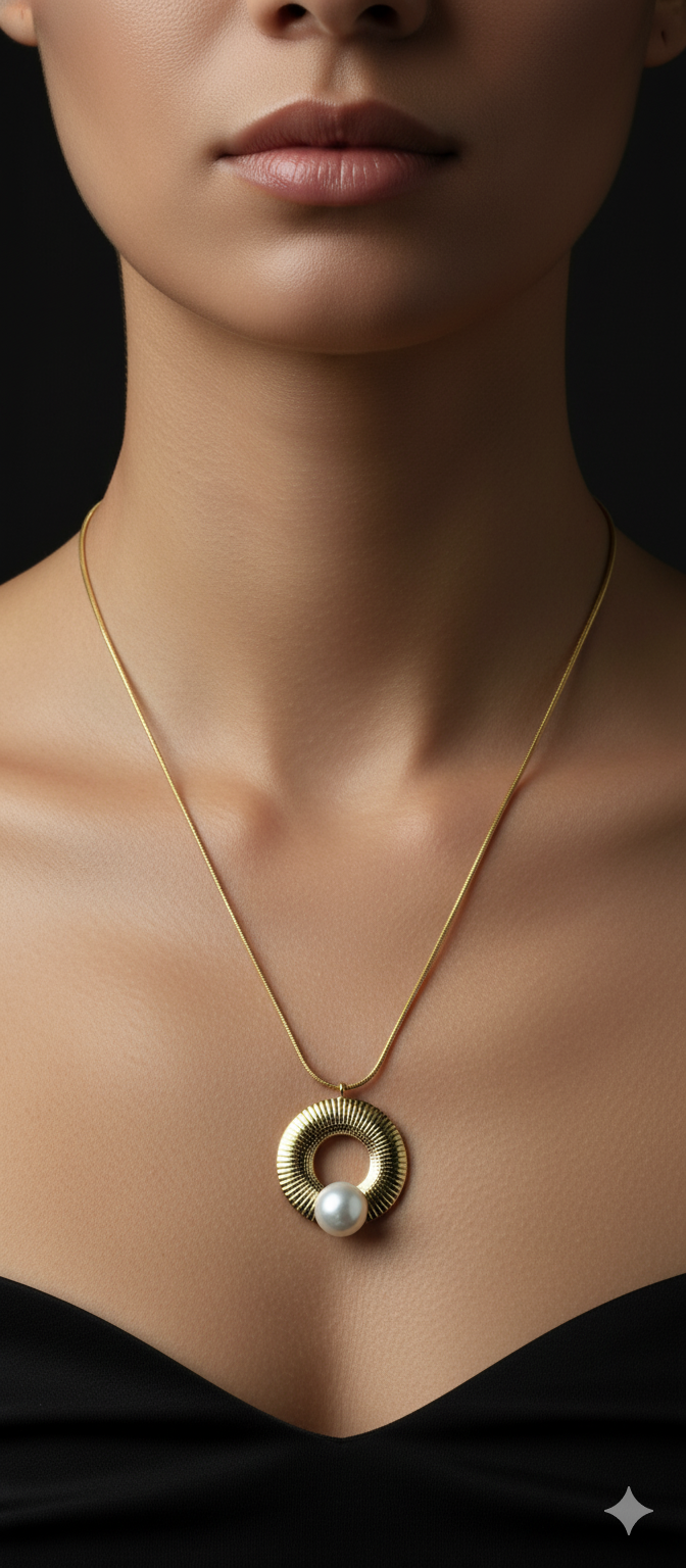 Golden Orbit Pearl Pendant | Gold-Plated Stainless Steel – KZ8812353