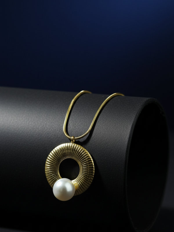 Golden Orbit Pearl Pendant | Gold-Plated Stainless Steel – KZ8812353