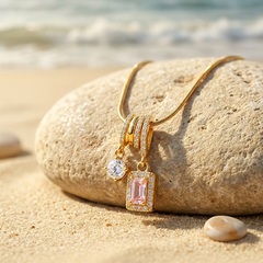 Golden Pink Charm Necklace | Gold-Plated Stainless Steel – KZ88123159