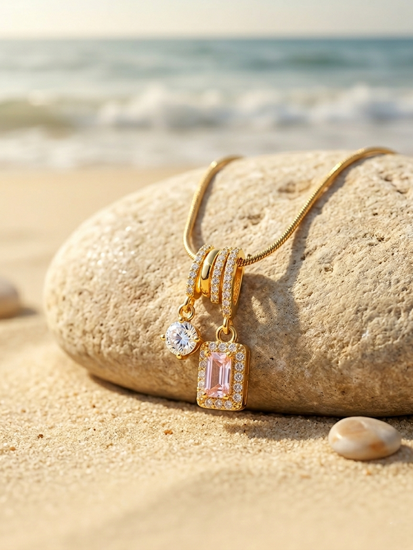 Golden Pink Charm Necklace | Gold-Plated Stainless Steel – KZ88123159