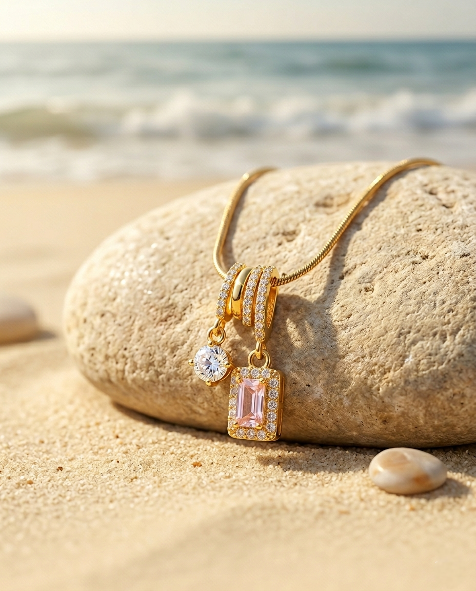 Golden Pink Charm Necklace | Gold-Plated Stainless Steel – KZ88123159