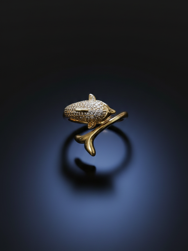 Golden Dolphin Ring | Adjustable Gold-Plated Stainless Steel–KZ8812393