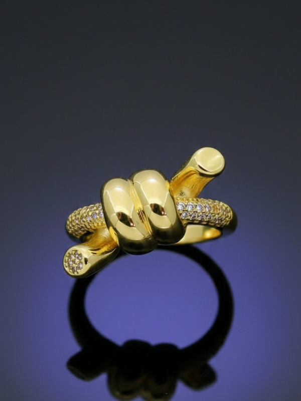 Golden Knot Statement Ring | Adjustable Gold-Plated Stainless Steel–KZ8812395