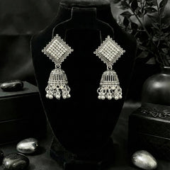 Heera Angan Oxidized Jhumkas | Silver Oxidised Earrings – PL88123115