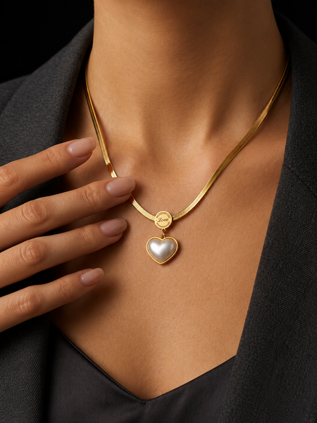 Pearl Heart Love Necklace | Gold-Plated Stainless Steel – KZ88123207