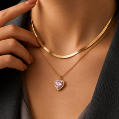Crystal Pink Heart Layer Necklace | Gold-Plated Stainless Steel – KZ88123209