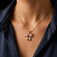 Pink Grace Bow Necklace | Gold-Plated Stainless Steel – KZ88123211