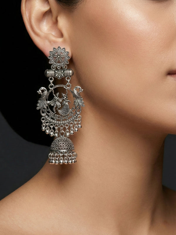 Raas Leela Naad Jhumkas | Silver Oxidised Earrings – JAY88123125