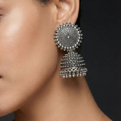 Chandralok Jhumkas | Silver Oxidised Earrings – JAY88123132