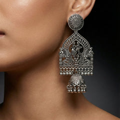 Garbhagriha Naad Jhumkas | Silver Oxidised Earrings – JAY88123127