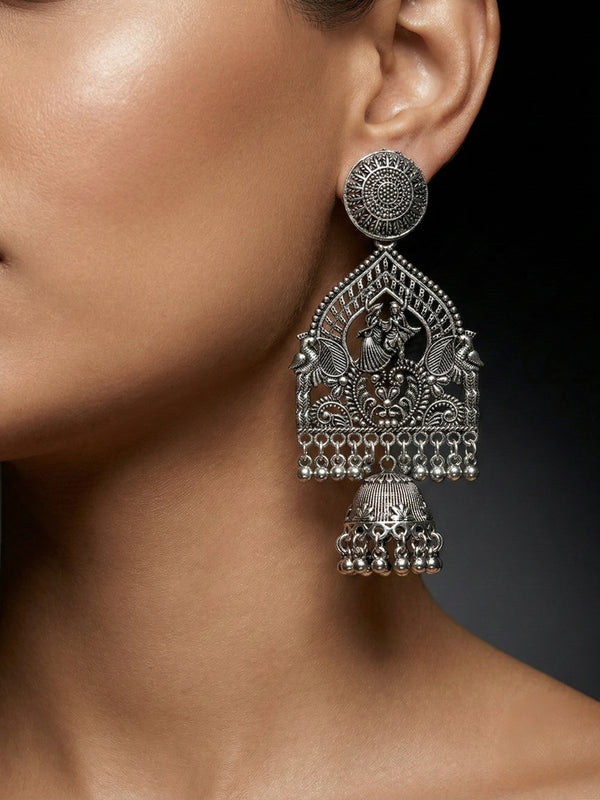 Garbhagriha Naad Jhumkas | Silver Oxidised Earrings – JAY88123127