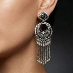 ChandraNaad Tassel Earrings | Silver Oxidised Earrings – JAY88123124