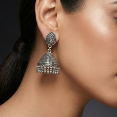 Bindu Mandal Jhumkas | Silver Oxidised Earrings – JAY88123123