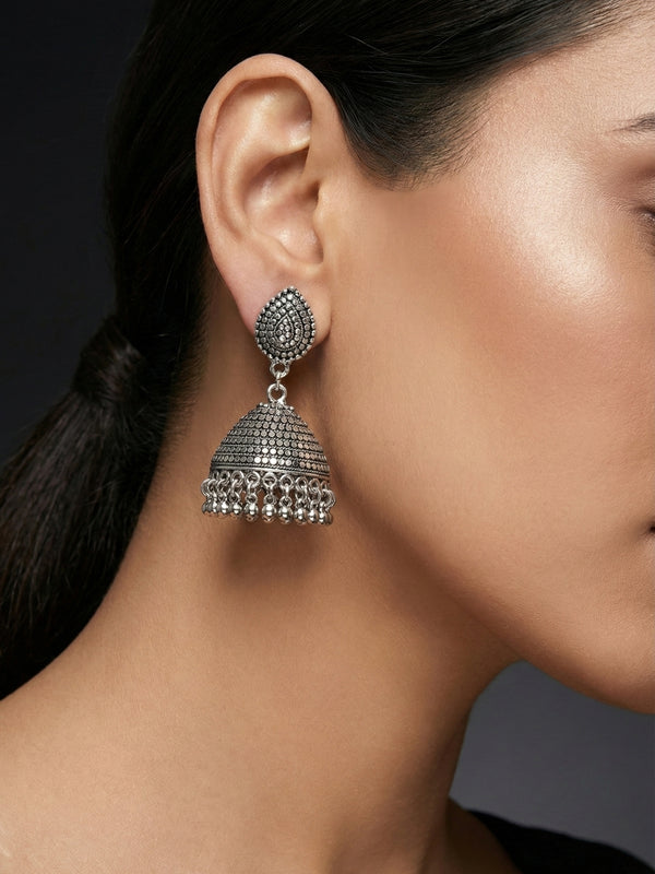 Bindu Mandal Jhumkas | Silver Oxidised Earrings – JAY88123123