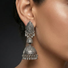 Shikhar Naad Jhumkas | Silver Oxidised Earrings – JAY88123122
