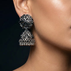AshtaPushpa Jhumkas | Silver Oxidised Earrings – JAY88123126