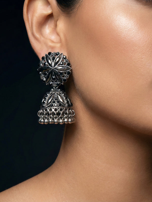 AshtaPushpa Jhumkas | Silver Oxidised Earrings – JAY88123126