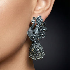 Mayura Shobha Jhumkas | Silver Oxidised Earrings – JAY88123128