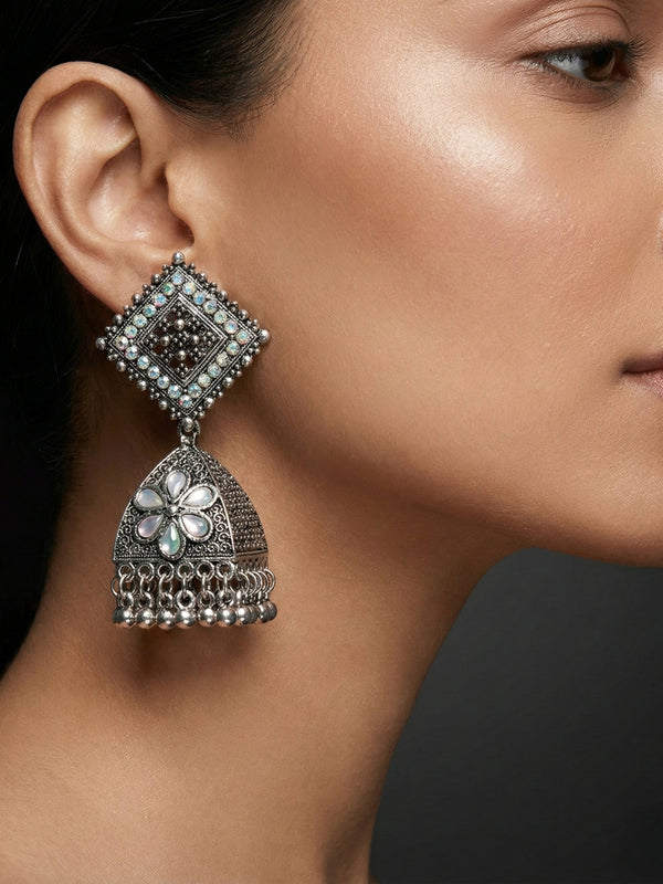 ShilpaPushpika Jhumkas | Silver Oxidised Earrings – JAY88123130
