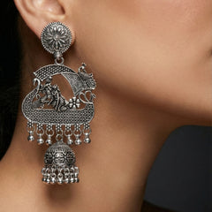 RasaJharokha Jhumkas | Silver Oxidised Earrings – JAY88123131