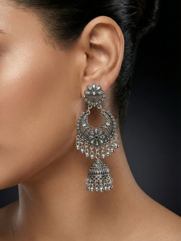 PushpaChandra Jhumkas | Silver Oxidised Earrings – JAY88123129