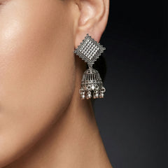 Heera Angan Oxidized Jhumkas | Silver Oxidised Earrings – PL88123115