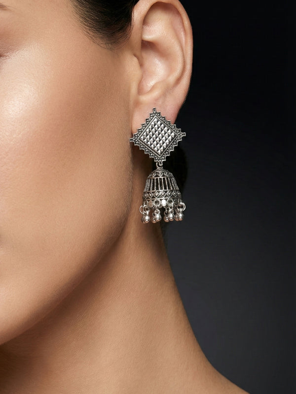 Heera Angan Oxidized Jhumkas | Silver Oxidised Earrings – PL88123115