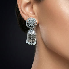 Kohra Pearl Box Jhumkas | Silver Oxidised Earrings – PL88123114