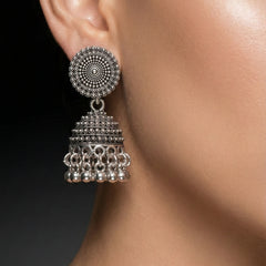 Chandralok Antique Jhumka Earrings | Silver Oxidised Earrings – PL88123111