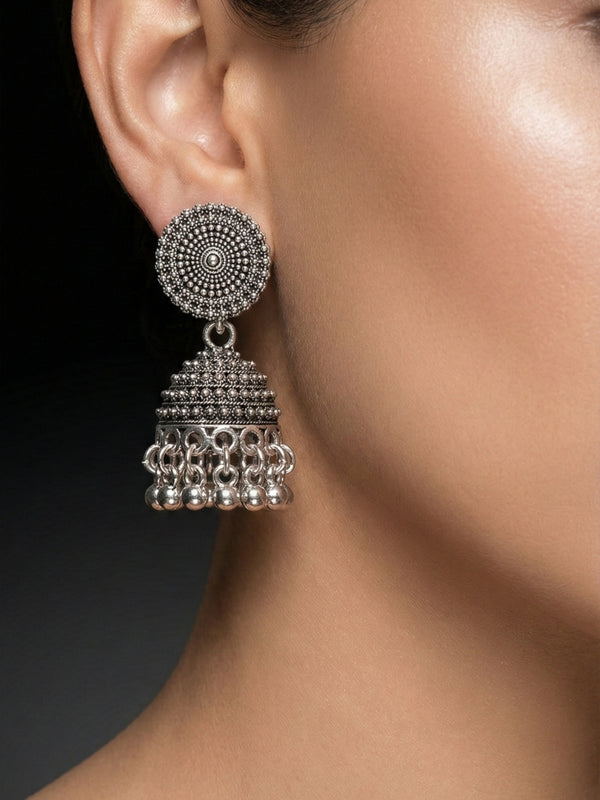 Chandralok Antique Jhumka Earrings | Silver Oxidised Earrings – PL88123111