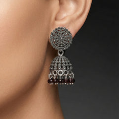 KalaSaanjh Silver Jhumkas | Silver Oxidised Earrings – PL88123119