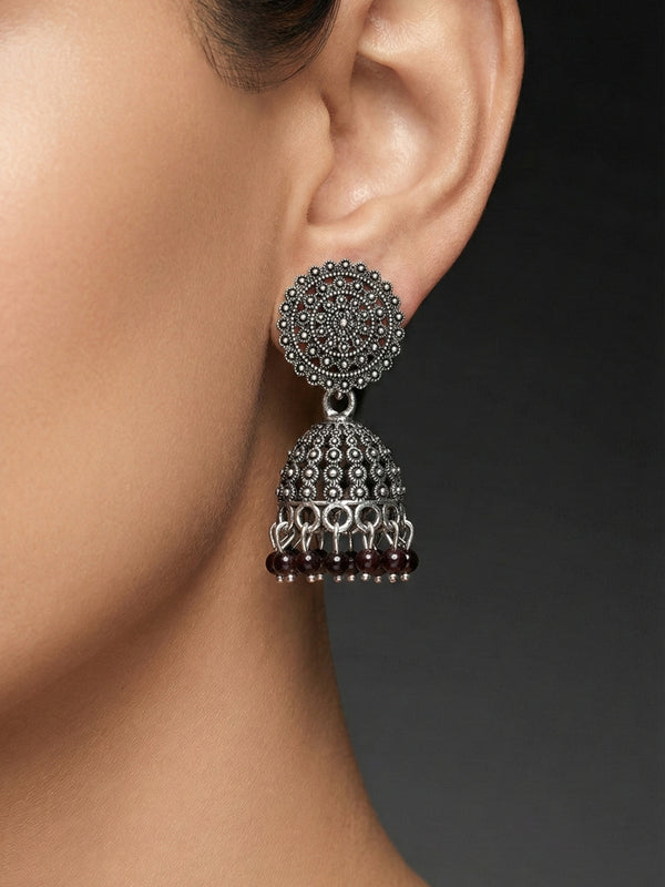 KalaSaanjh Silver Jhumkas | Silver Oxidised Earrings – PL88123119
