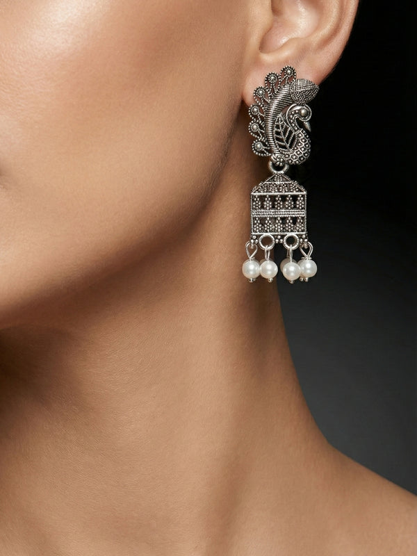 Morni Pearl Drop Earrings | Silver Oxidised Earrings – PL88123120