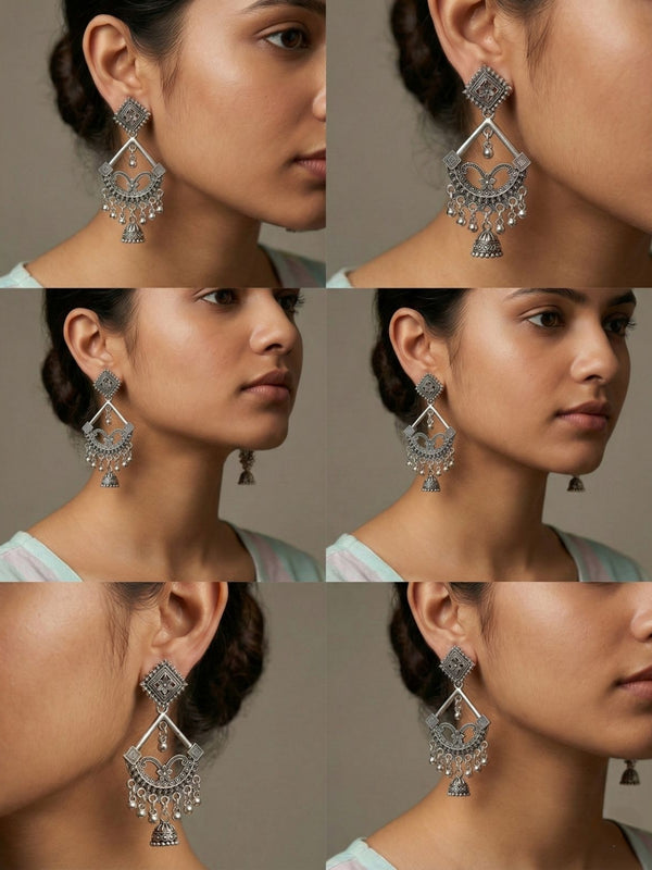 Raas Kala Statement Earrings | Silver Oxidised Earrings – PL88123117