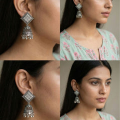 Heera Angan Oxidized Jhumkas | Silver Oxidised Earrings – PL88123115