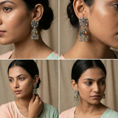 Navrang Oxidized Jhumkas | Silver Oxidised Earrings – PL88123109