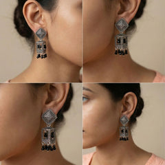 Katha Black Pearl Cage Jhumkas | Silver Oxidised Earrings – PL88123116